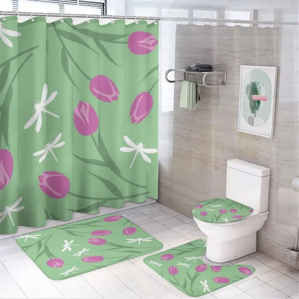 Dragonflies and Tulips on a shower curtain