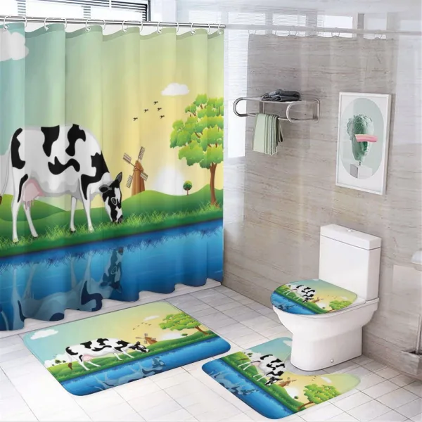 Field Tree Lake Windmill on a shower curtain