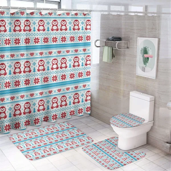Penguins with Hearts on a shower curtain