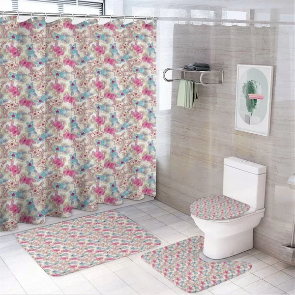 Rabbit Heroes Spiral on a shower curtain
