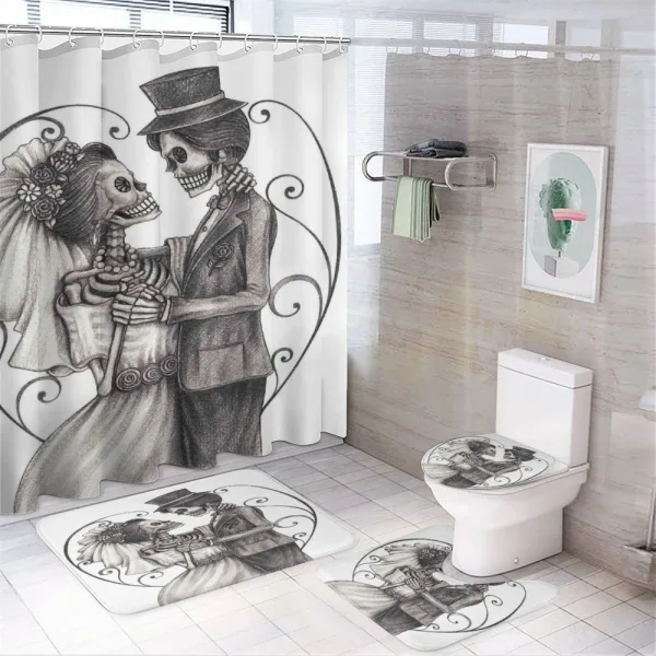 Skeleton Marriage on a shower curtain