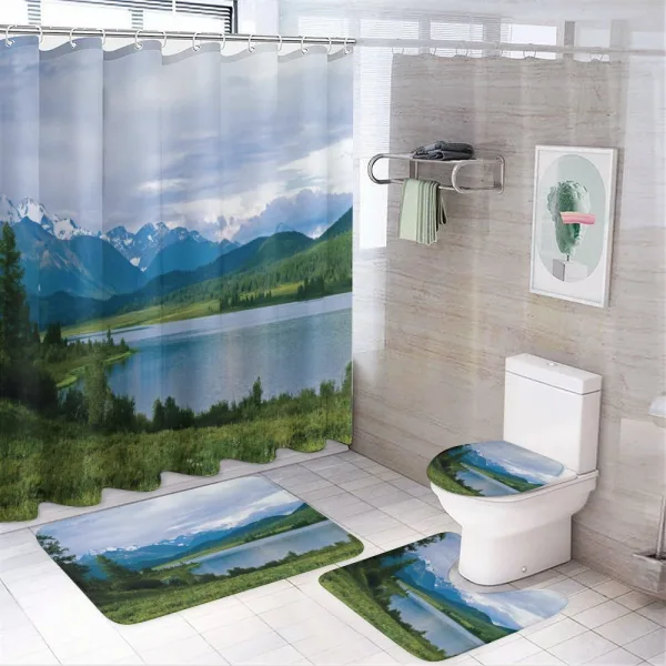 Snowy Belukha Peaks on a shower curtain