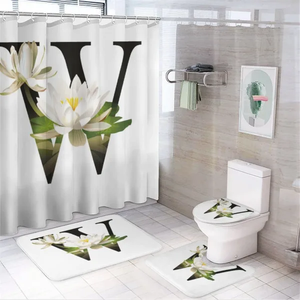 Water Lillies W Sign on a shower curtain