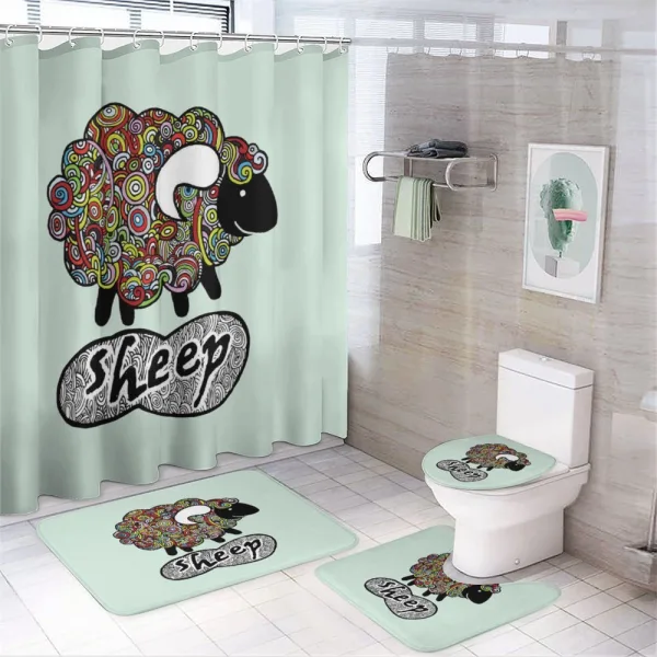 Hipster Doodle Fun Sheep on a shower curtain