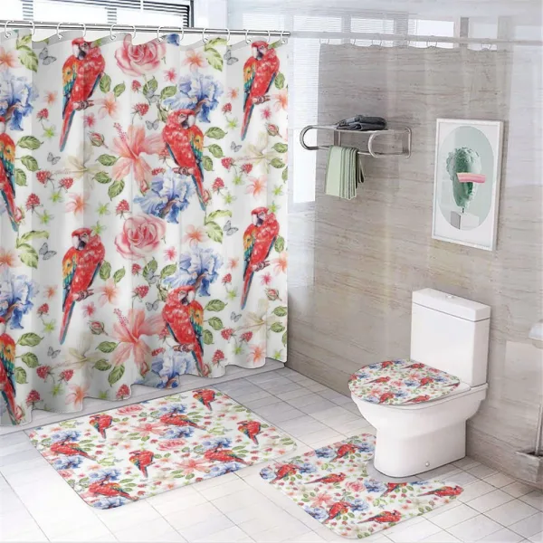 Parrots Iris and Roses on a shower curtain