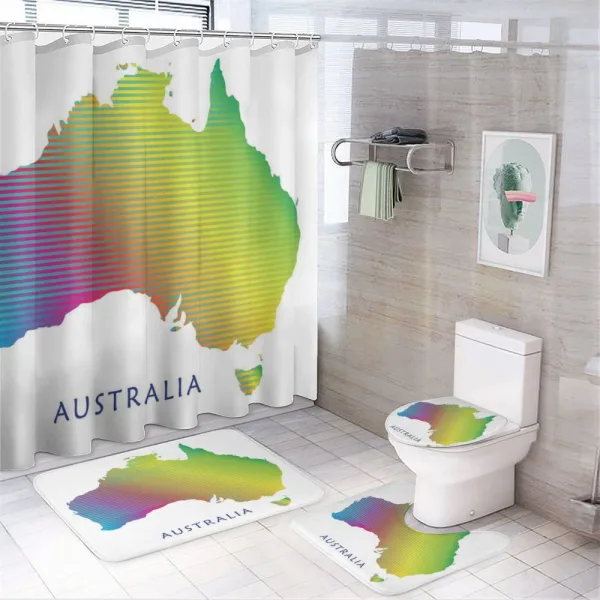 Rainbow Stripe Map on a shower curtain