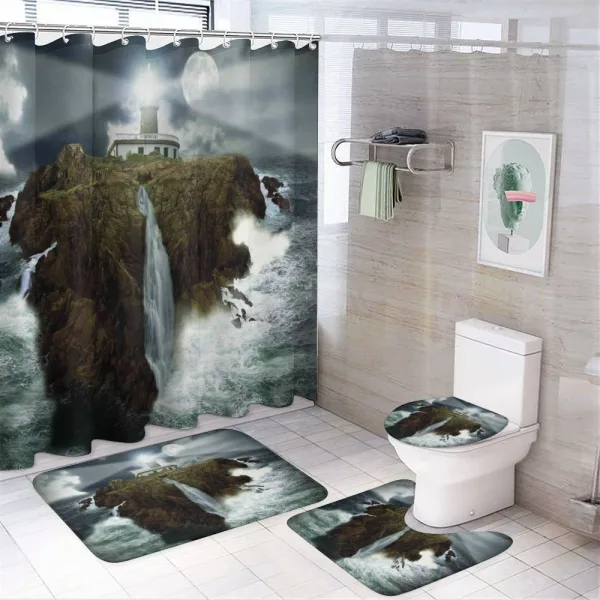 Rocks Stormy Sealife on a shower curtain