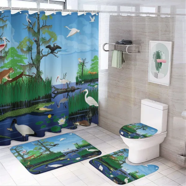 Wild Fauna Around the River on a shower curtain