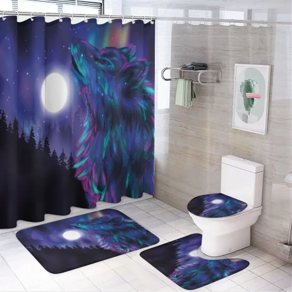 Aurora Borealis and Wolf on a shower curtain