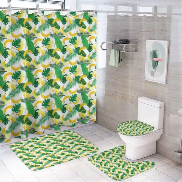 Cartoon Banana Leaves on a shower curtain