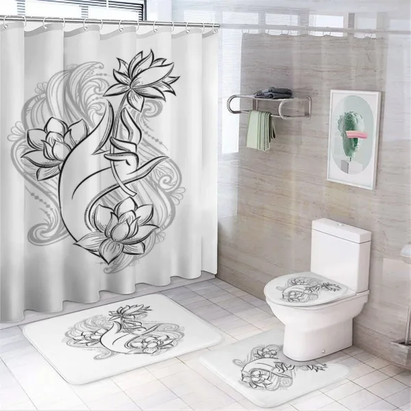 Hand Holds Lotus on a shower curtain