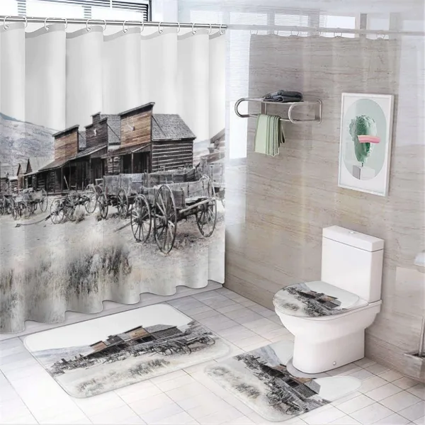 Old Wooden 20s Town on a shower curtain