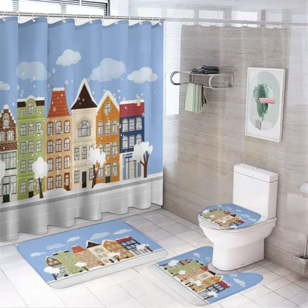Winter Time Dutch Houses on a shower curtain
