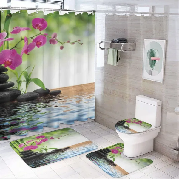 Bamboo Tree Orchid Stones on a shower curtain