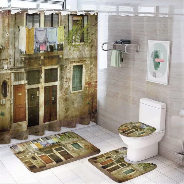 Grunge Building Facade on a shower curtain