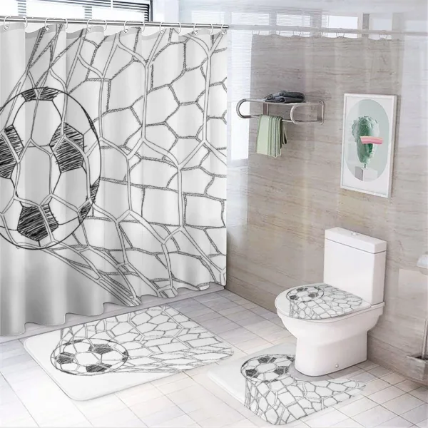 Soccer Ball in Net on a shower curtain