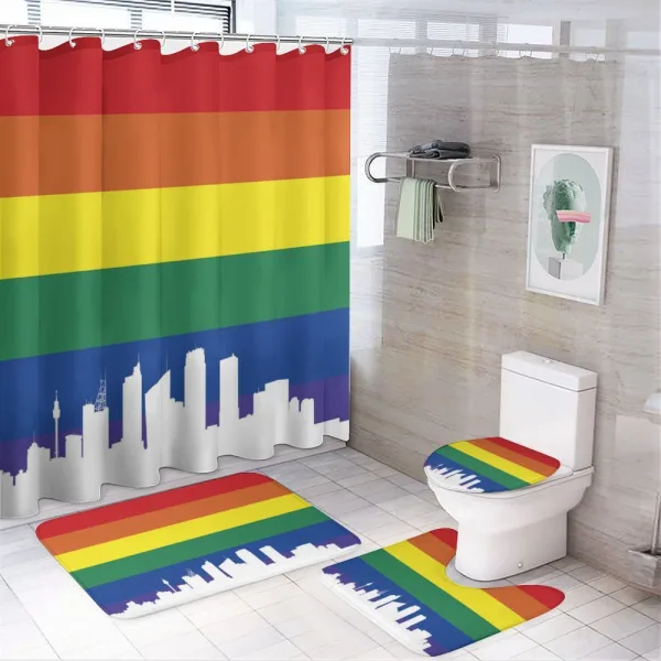 Sydney Buildings Rainbow Flag on a shower curtain