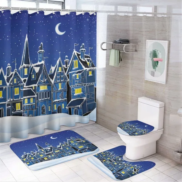 Town in Snow Wintertime on a shower curtain