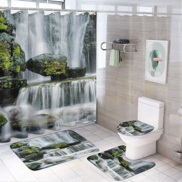Waterfall with Rocks on a shower curtain