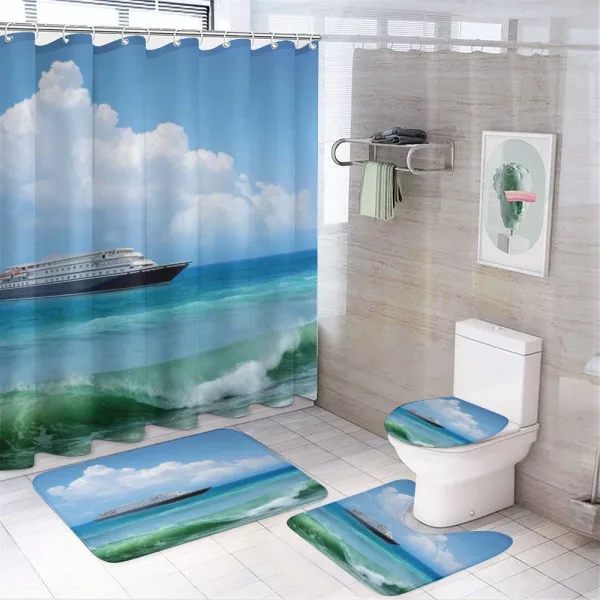 Waves Ship Travel on a shower curtain