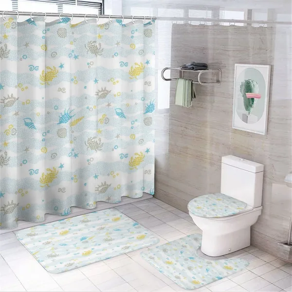 Crabs and Seashells on a shower curtain