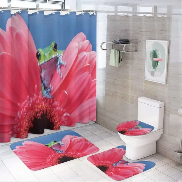 Frog on Gabera Flower on a shower curtain