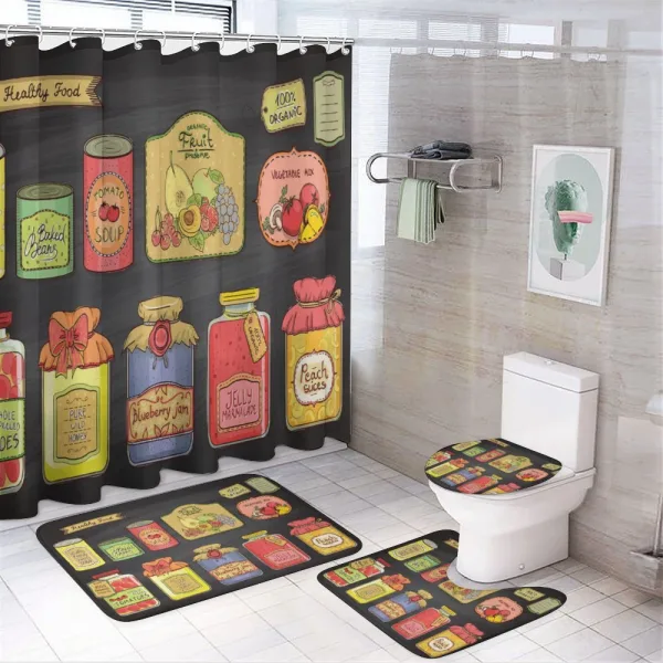 Hand Drawn Can Goods Design on a shower curtain