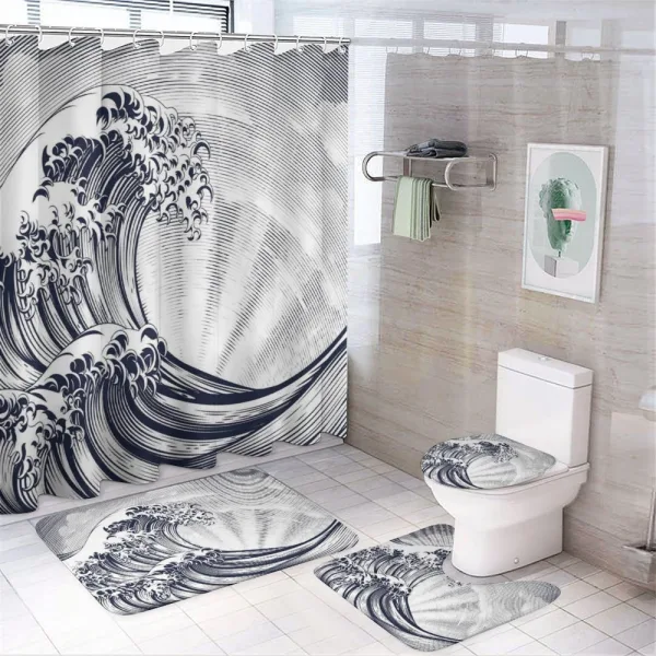 Oriental Japanese Waves on a shower curtain