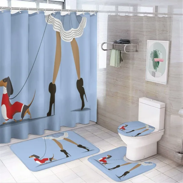 Woman and Dog Fashion on a shower curtain