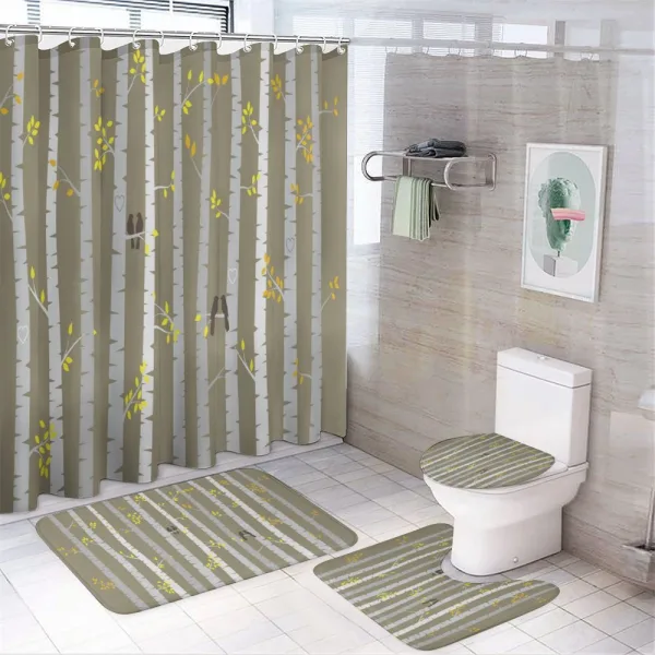 Birch Trees Love Birds on a shower curtain