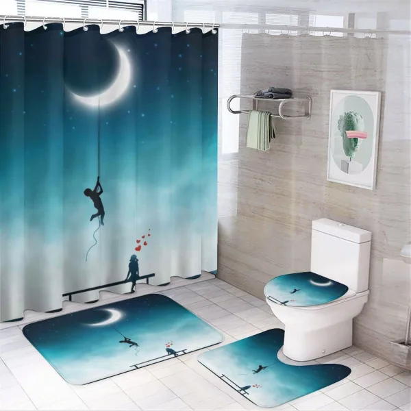 Boy Climbing to the Moon on a shower curtain
