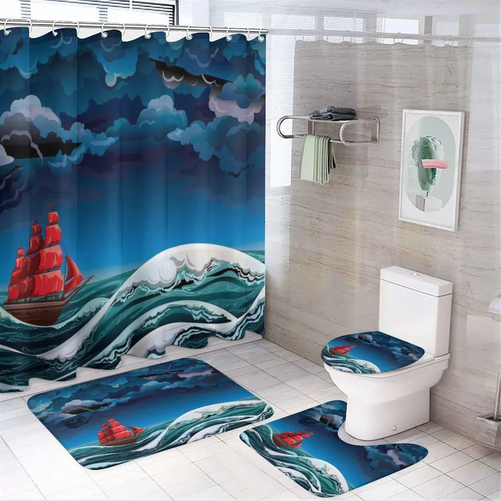 Cartoon Ship on Waves — Your design