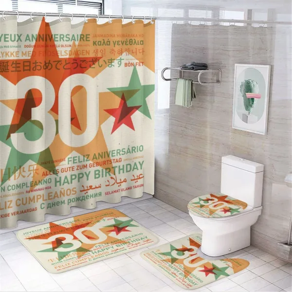 Celebration Languages on a shower curtain