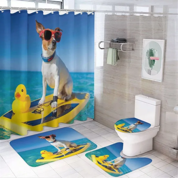 Dog Duck Surfing on a shower curtain