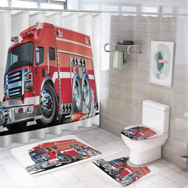 Fire Truck Rescue Team on a shower curtain