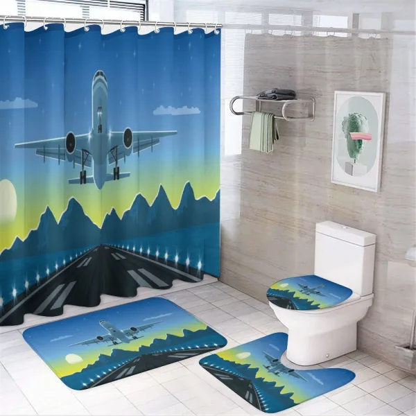 Landing Plane with Mountain on a shower curtain