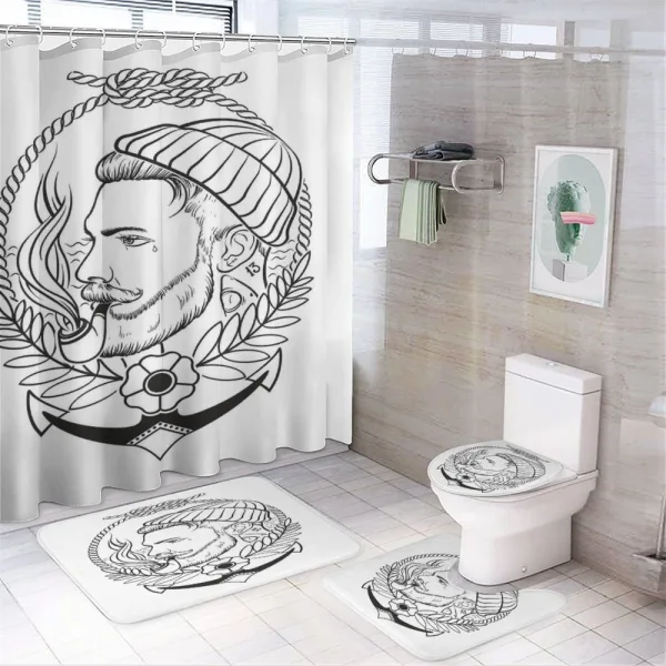 Outline Sailor with Pipe on a shower curtain