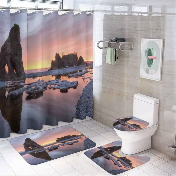 Sunset Sea Stacks Beach on a shower curtain