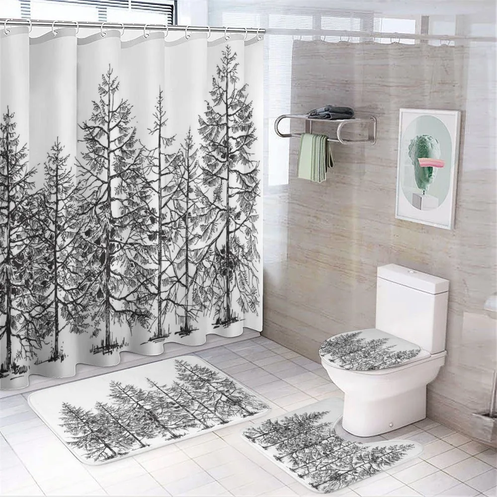 Seasonal Pine Tree Landscape — 4-Piece Bathroom Set preview