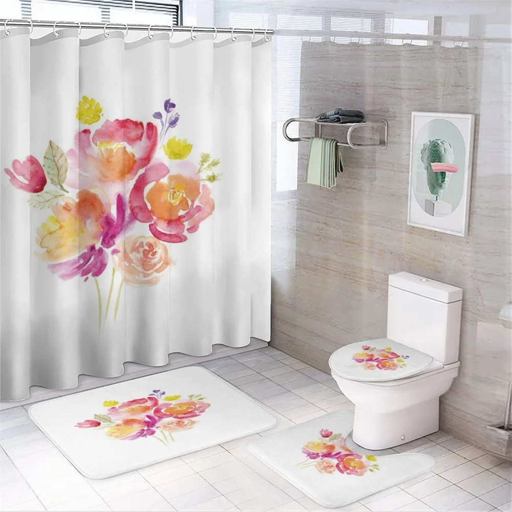 Watercolor Rose Bouquet — 4-Piece Bathroom Set preview
