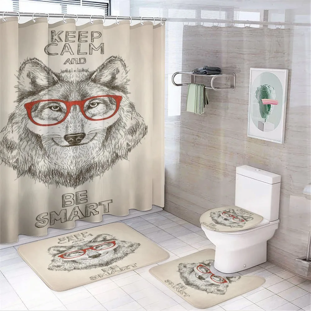 Hipster Wolf Be Smart — 4-Piece Bathroom Set preview