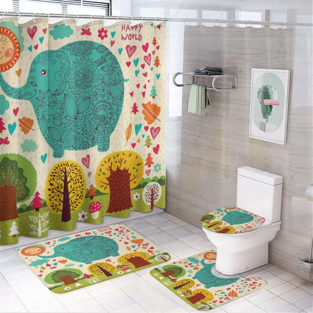 Elephant Trees Leaves — 4-Piece Bathroom Set preview