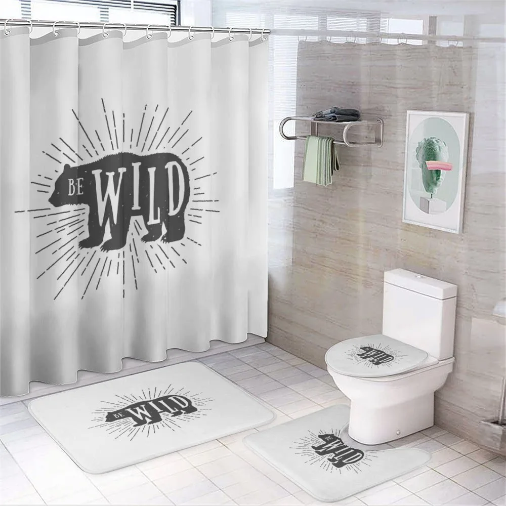 Woodland Bear Be Wild Phrase — 4-Piece Bathroom Set preview