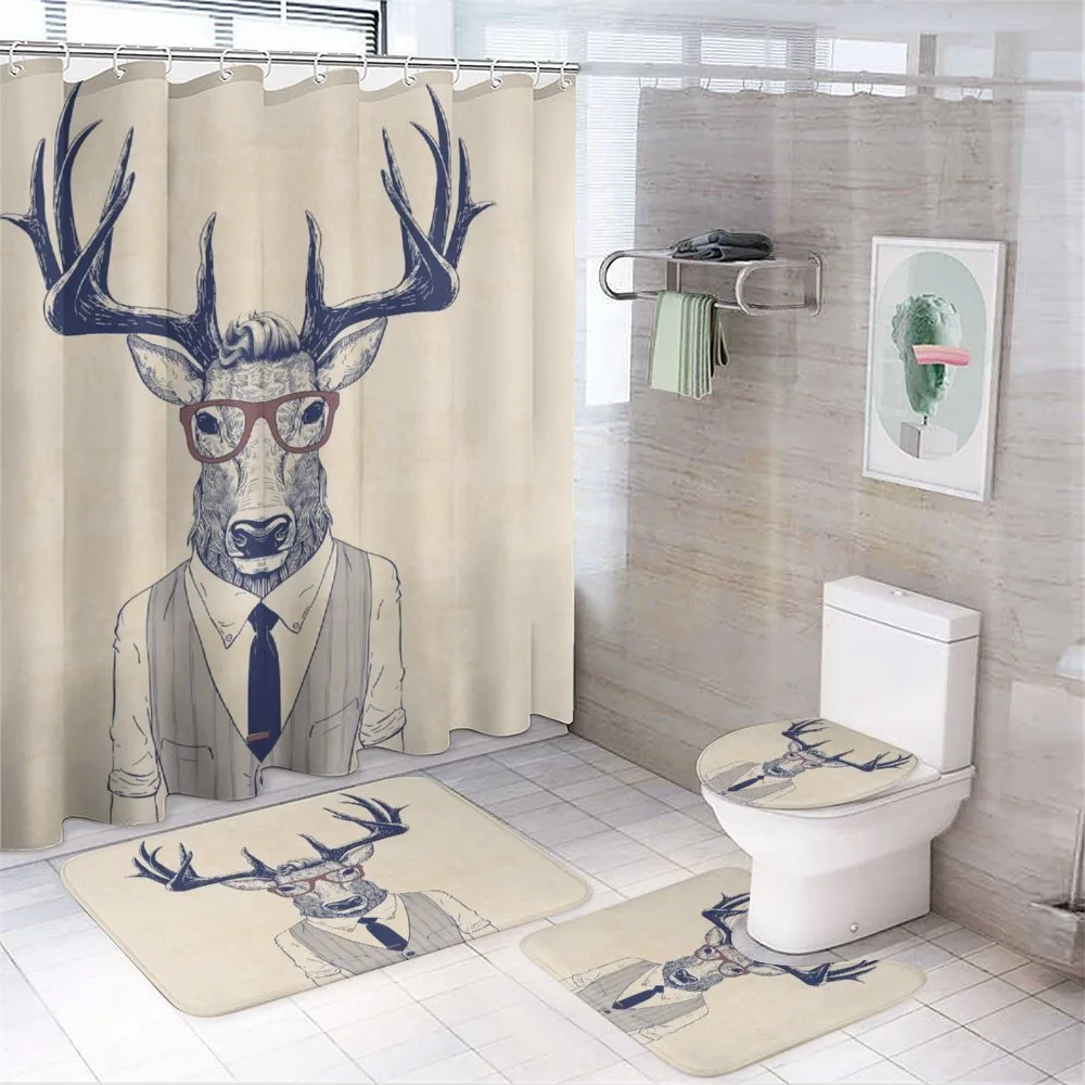 Humanized Manly Deer Art — 4-Piece Bathroom Set preview
