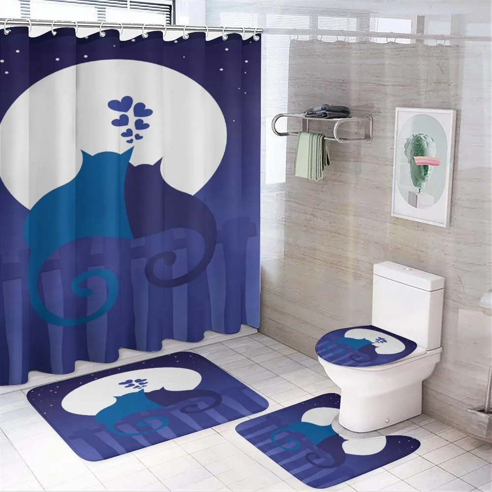Cats in Love at Night Cartoon — 4-Piece Bathroom Set preview