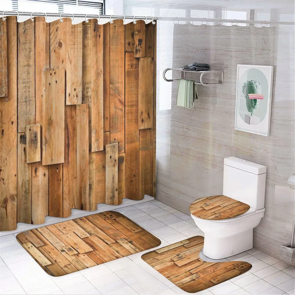Lodge Wall Planks Print — 4-Piece Bathroom Set preview