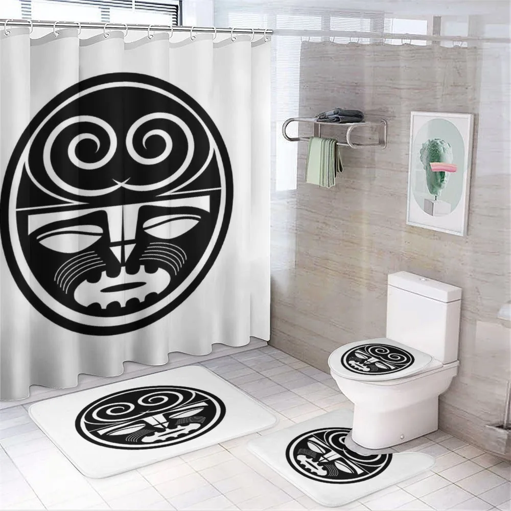 Black Maori Mask Design — 4-Piece Bathroom Set preview