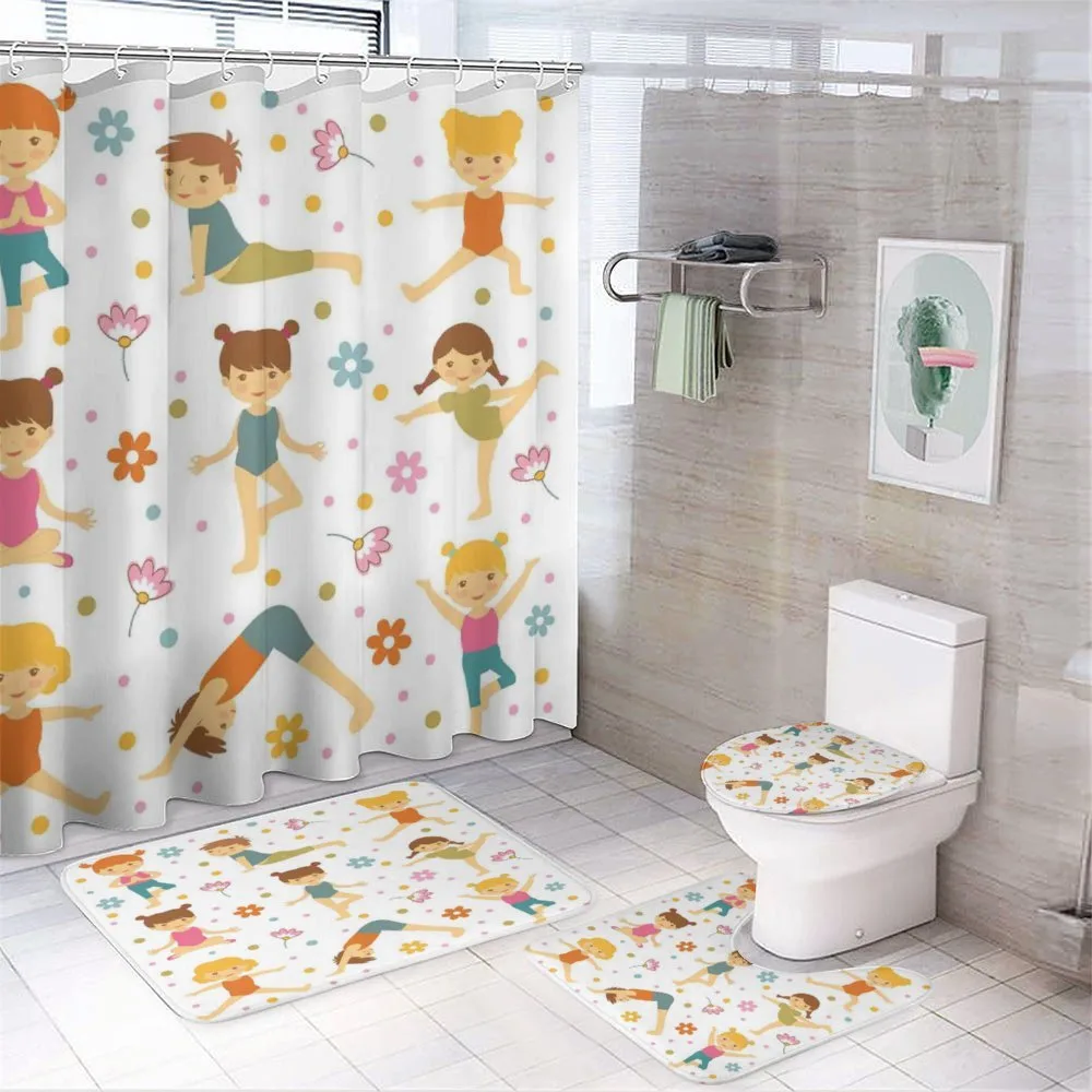 Cartoon Exercising Kids — 4-Piece Bathroom Set preview