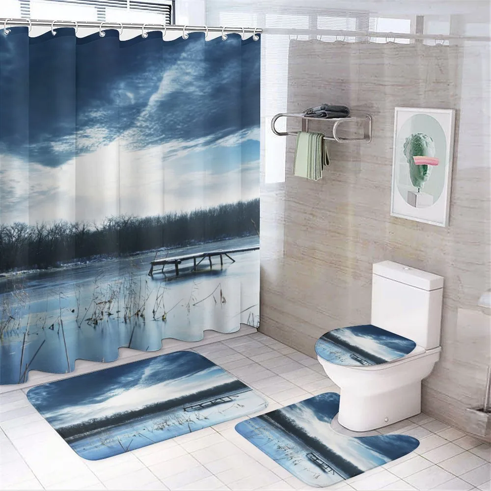 Blue Mountain Lake Scene — 4-Piece Bathroom Set preview
