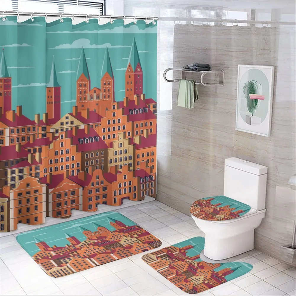 Vertical Retro Buildings — 4-Piece Bathroom Set preview